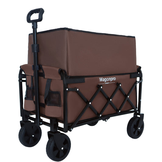 Expandable Dual-Layer Utility Wagon with 100% Extra Space - Grocery Cart for Camping, Shopping, Sports, Gardening, Fishing, Supports 225lbs, Brown -Does not support self pick up